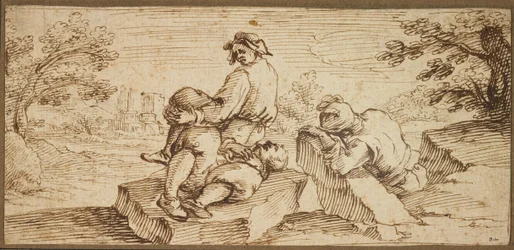 Trois figures reposant dans un paysage